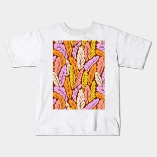 Tropical colorful leaves botanical pattern in brown and yellow Kids T-Shirt